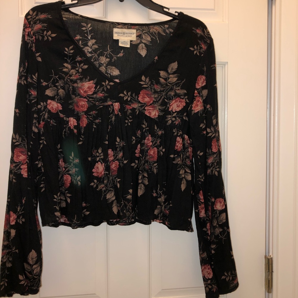 Denim and supply flower blouse